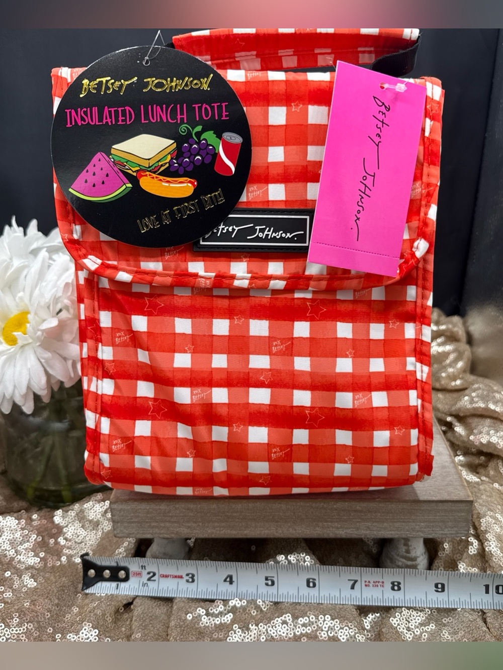 Betsey Johnson  Red Gingham Insulated Lunch Tote
